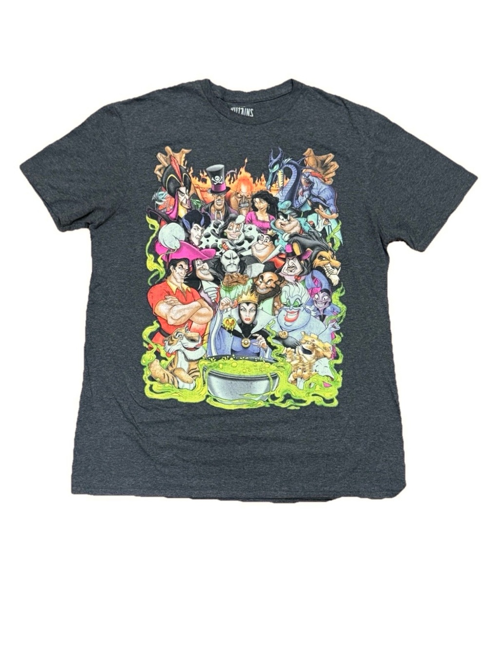 Disney Villains Mens Shirt Group Collage Distressed Heather Gray Movie